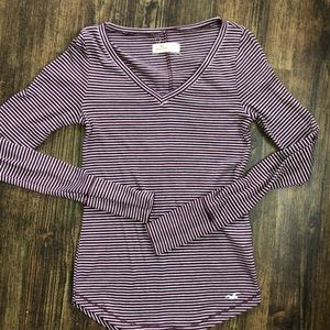 Burgundy Striped Long Sleeve Tee